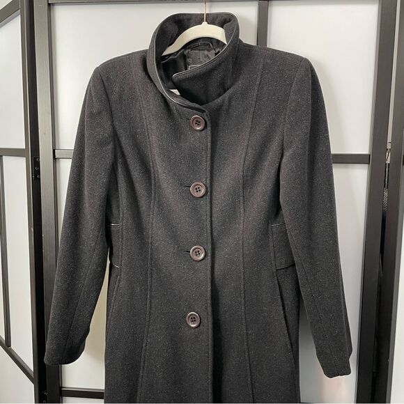 [4] Vintage Dark Grey Wool & Cashmere Pea Coat with Brown Buttons - Picture 3 of 12